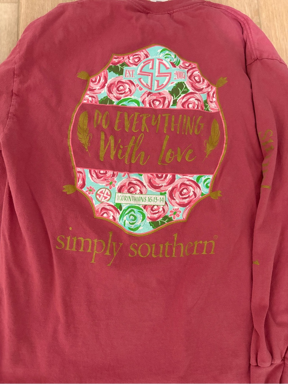 Simply Southern Do Everything With Love Long Sleeve Tee Large Pink